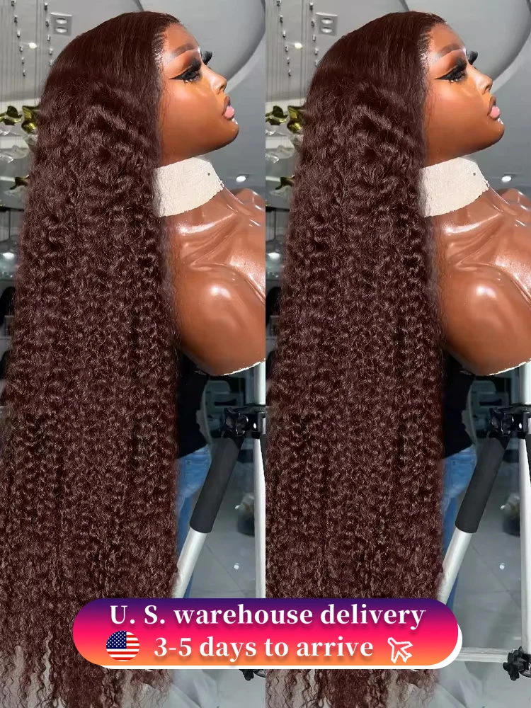 

250 Density Chocolate Brown Kinky Curly Wigs 13x5 13x6 HD Lace Frontal Wig 40 30 Inch Deep Wave Colored Human Hair Wig For Women
