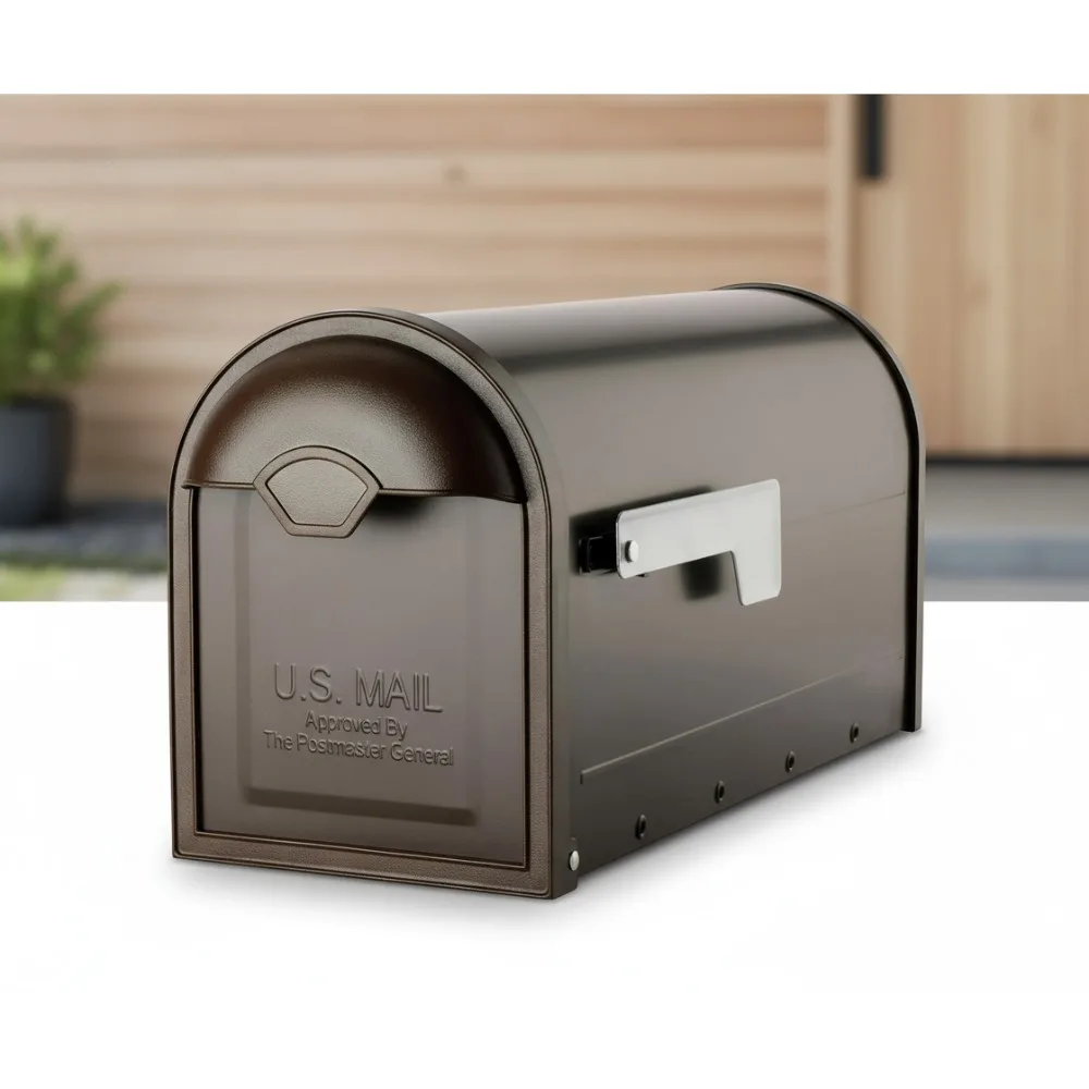 

Rustic Bronze Post Mount Mailbox with Lock, Weatherproof Outdoor Mailbox for Home Garden Security