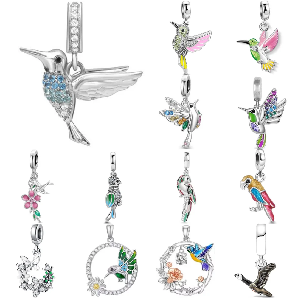 Pingente de Flor, Borboleta, Pássaro, Conta de Prata 925, Adequado para Pulseira Original, Acessórios DIY, Joias Luxuosas e Exquisitas