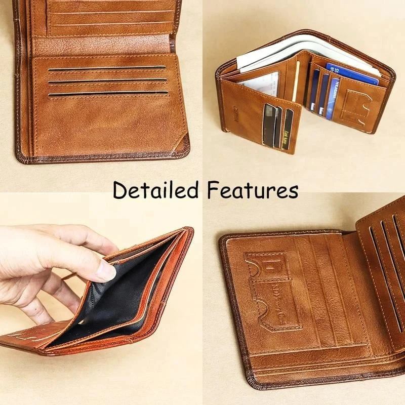 

Men's Real Leather Wallet Cowhide Large Capacity ID Credit Card Holder Short Purse Birthday Gift