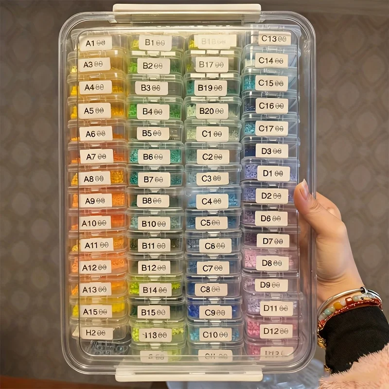 Large Perler Beads Storage Box with Labeled Compartments & Color-Coded Sections - Transparent Pet Plastic Case for DIY Crafts, B