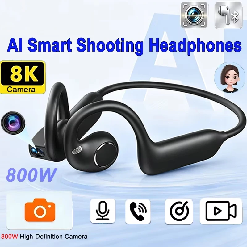 4K Smart-Kopfhörer 8MP Kamera Übersetzung Chat WLAN Videoaufnahme Bluetooth 5.4 Sport-Ohrhörer für Sport und Radfahren