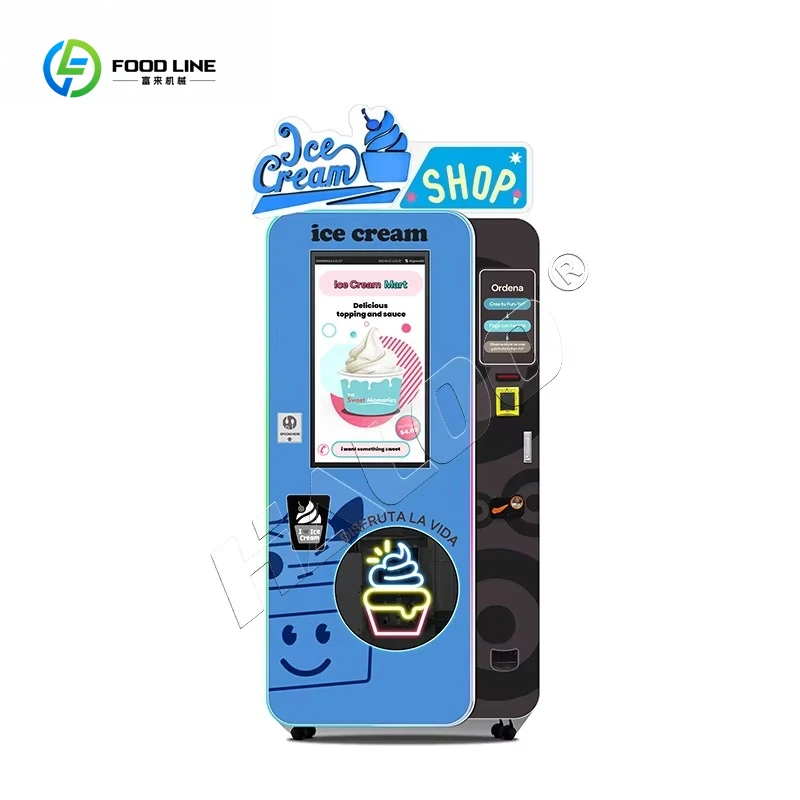 آلة البيع المورد لينة خدمة عملة الخدمة الذاتية روبوت شاشة تعمل باللمس الذكية آلة بيع الآيس كريم الزبادي المجمد