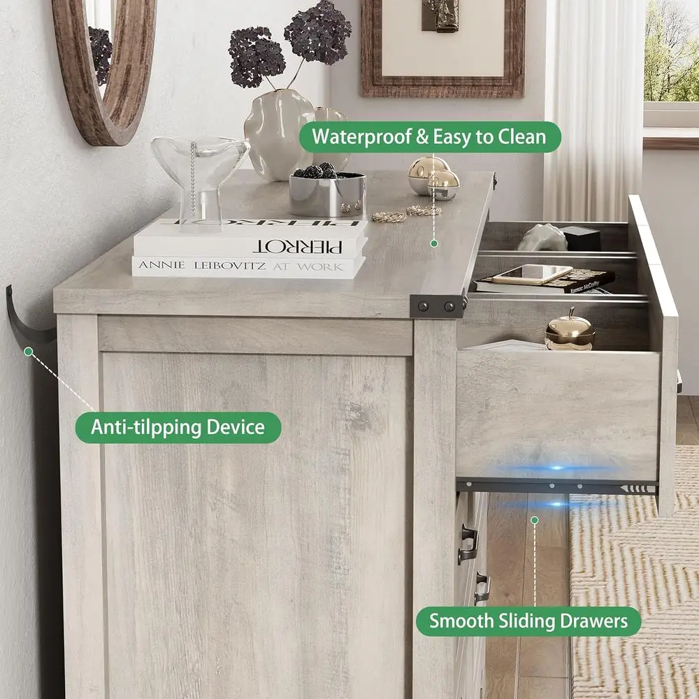 Commode moderne en bois à 9 tiroirs avec rangement profond, poignées en métal, adaptée à la chambre, au salon et à l'entrée