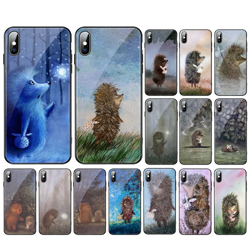 Hedgehog in the Mist Glass phone case For iPhone 15 14 13 Pro Max 12 11 Pro Max XS SE2 Mobile Phone Case Funda