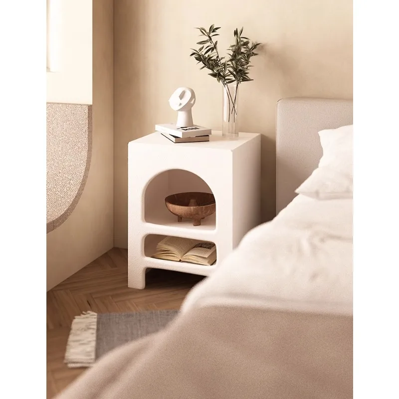 Cream wind bedside table simple modern small sofa side few white storage locker French arched bedside table