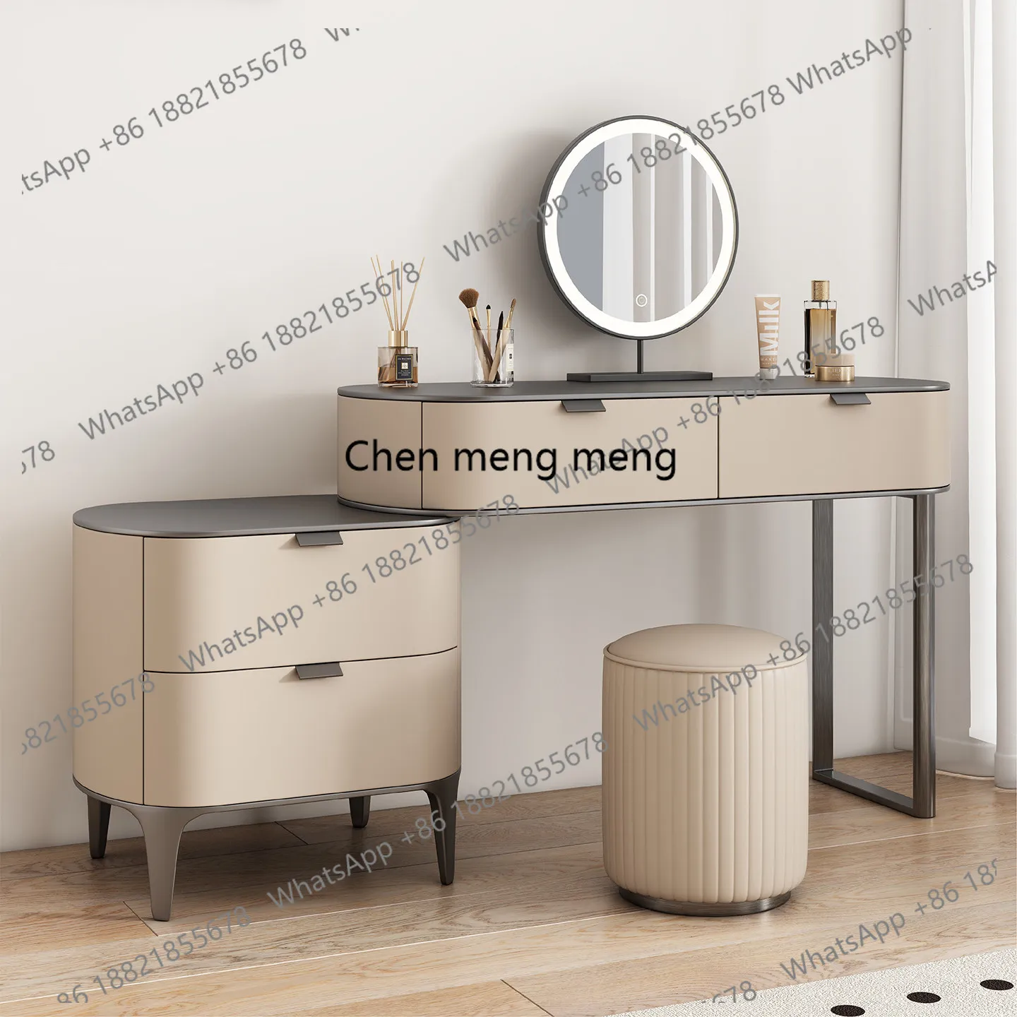 Nordic style dresser microfiber leather veneer makeup table with mirror bedroom environmentally friendly locker
