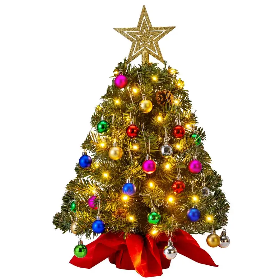 

24 2FT Prelit Tabletop Christmas Tree with Warm Lights, Holly Berries, Pine Cones for Best Holiday Season Decorations Christmas