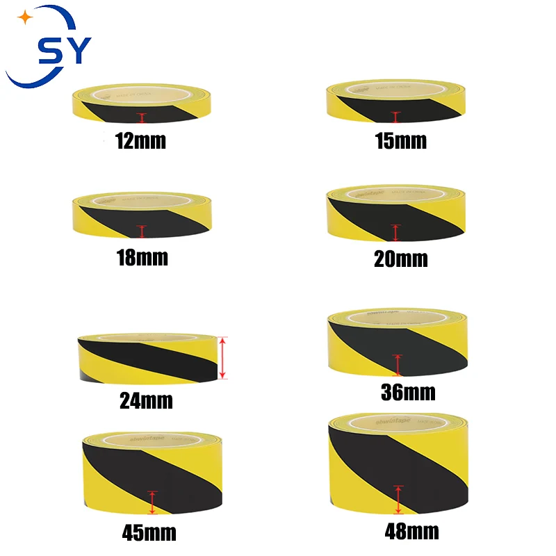 18m Black Yellow Red White Green Tape Factory Warehouse Stairs Construction Warning Stickers Isolation Identification Area PVC