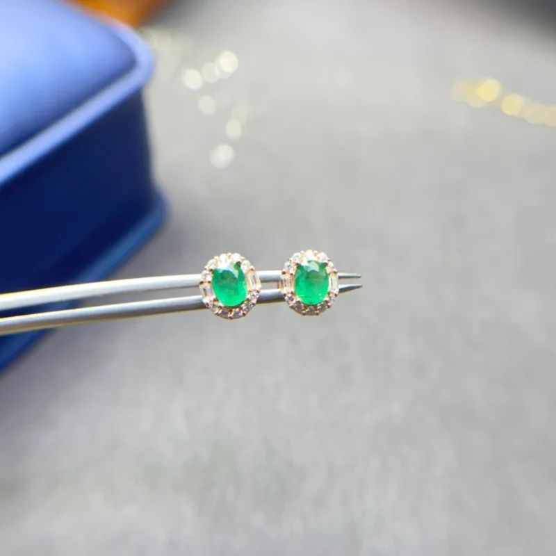 5*4mm Natural Emerald Earrings S925 Sterling Silver for Women Fine Charm Weddings Jewelry YULEM Official Store