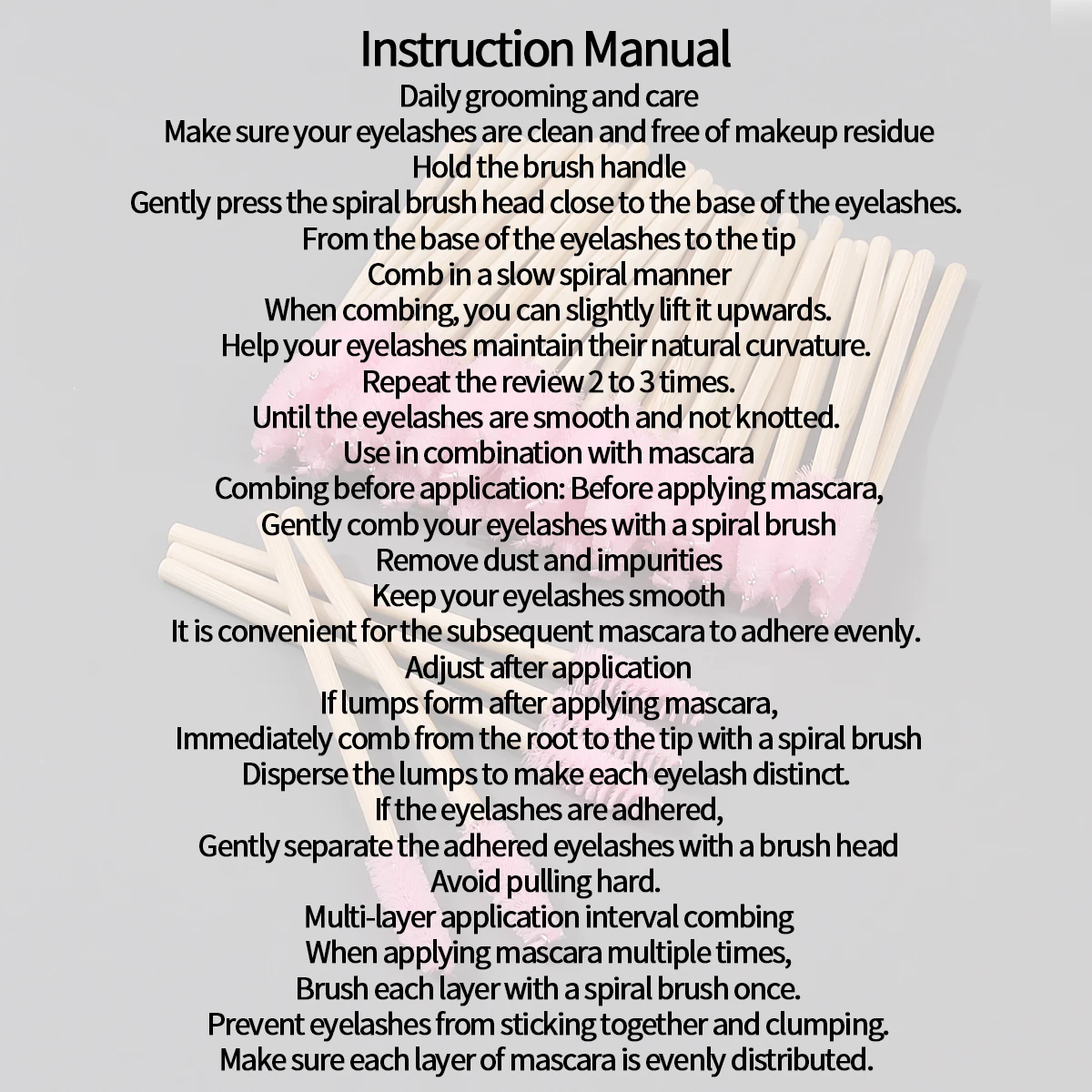 50PCS bamboo-handled mascara brush, spiral soft eyelash curl brush, eyebrow brush, flexible, beginner's beauty tool