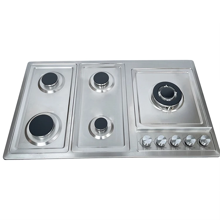 موقد غاز آمن بخمسة شعلات - موقد غاز البترول المسال/NG مدمج من الفولاذ المقاوم للصدأ للمطابخ الاحترافية