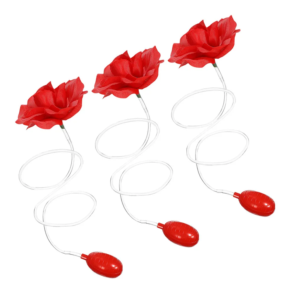 3Pcs Spray Rose Pin Hidden Water Sprayer Fake Flower for Party Tricks Halloween Pranks New Year Gag Joke Fun Interactive Guest