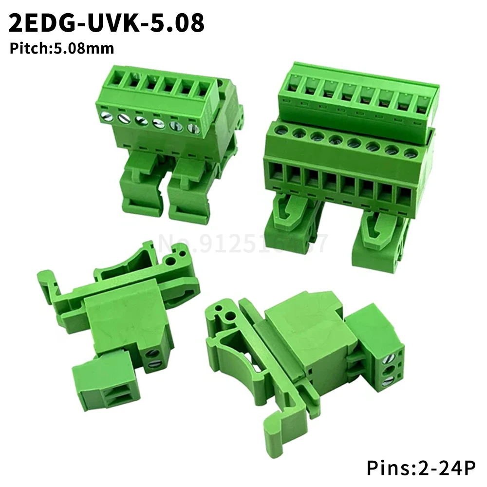 (5 Sets) KF 2EDG - UVK - 5.08mm Solderless Butt Rail Plug-in Terminal Block 2EDGK Mounting 15/35mm Rail Fixing 2-24P 15EDG-UVK