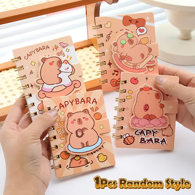 A7 코일 노트 만화 Capybara 미니 메모장 일기 일정 플래너 귀여운 포켓 코일 노트 학생 문구