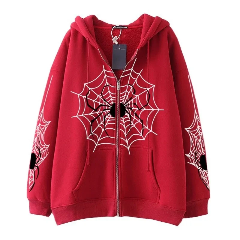 Druk 3D Spider Web Y2K zamek wysokiej jakości gotyckie Ins damskie bluzy i bluza luźne, ponadgabarytowe Harajuku HighStreet Streetwear