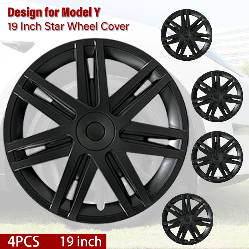 Design for TESLA 19 Inch Star Wheel Caps 4PCS Hubcap Automobile Hub Cap Full Rim Cover Accessories for Tesla Model Y 2020-2024