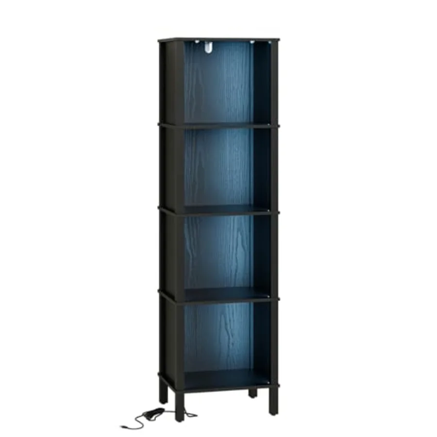

Bookshelf with LED Lights Modern Bookcase Open Storage Book Shelf 11 × 14.2 × 50.4 Inch Small Narrow Bookshelves for Living Roo