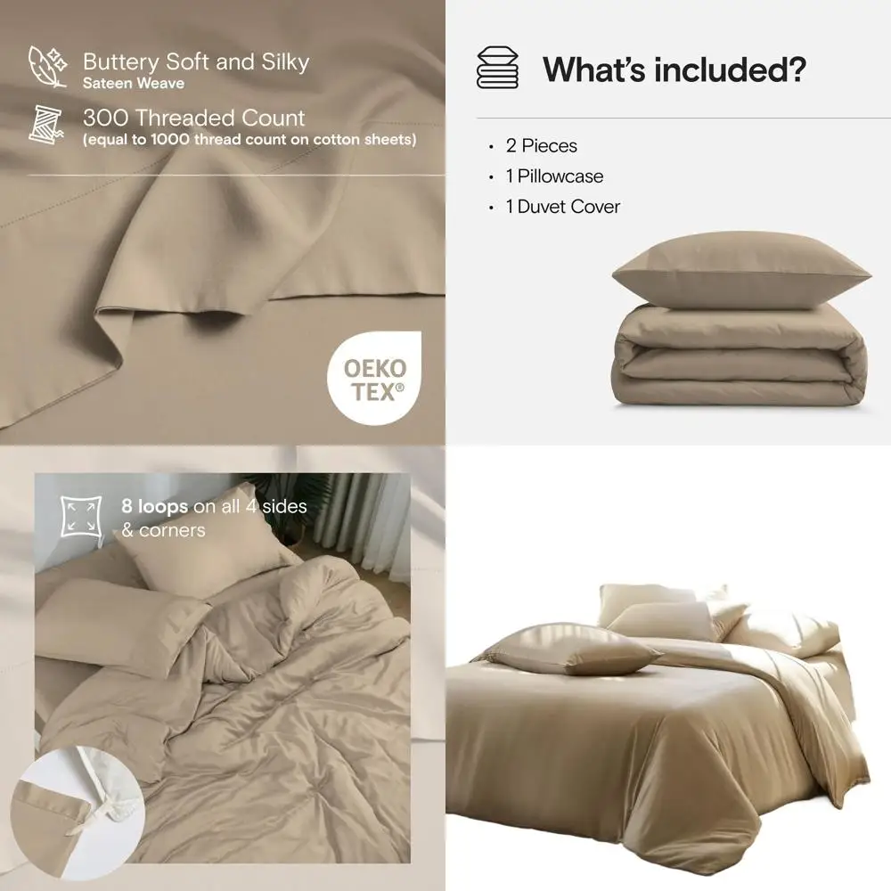 

Bamboo Viscose Duvet Set, Organic, Soft & Cooling, High GSM, 1 Cover & 1 Case, Twin/Twin XL, 70x90