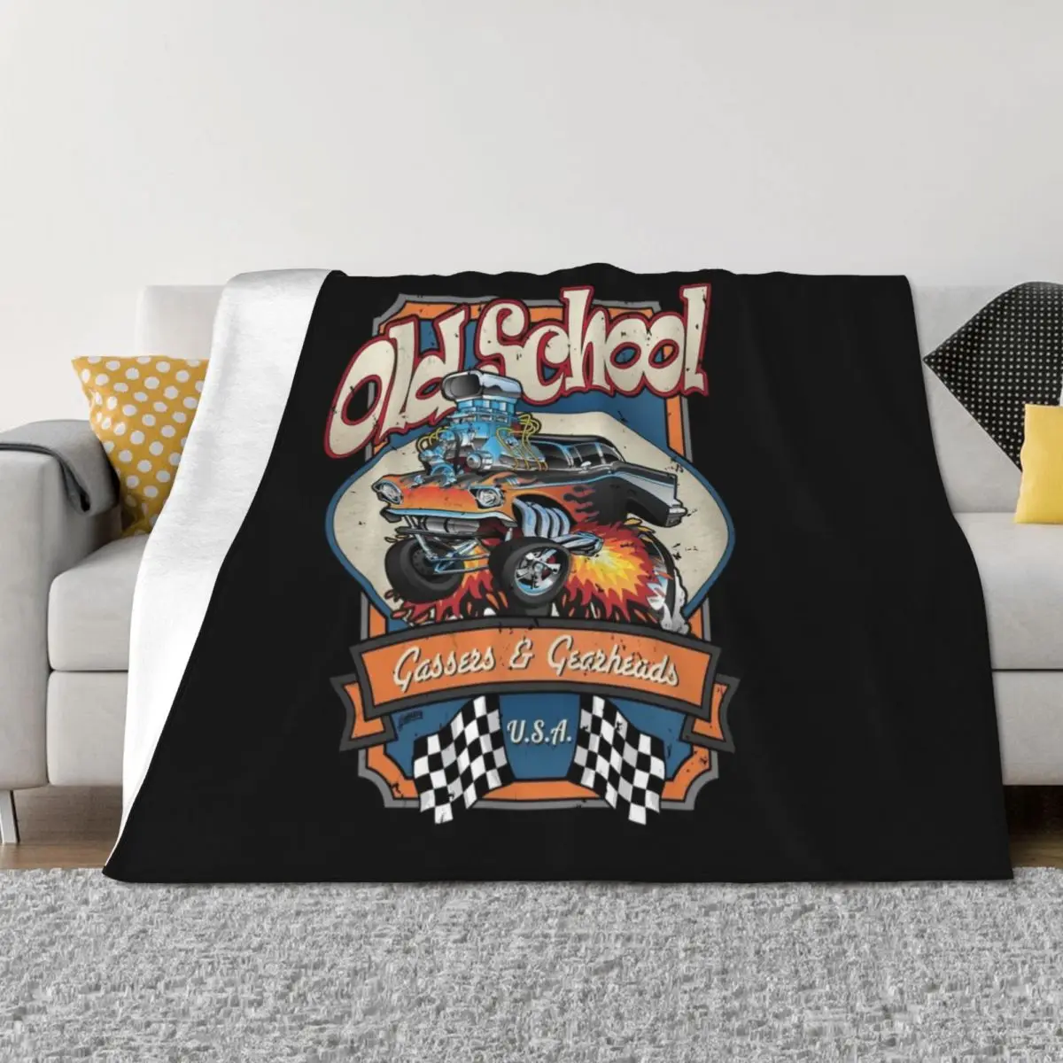 

Vintage Old School Gassers and Gearheads Car Cartoon Illustration Throw Blanket Luxury Designer Heavy Sofa Blankets