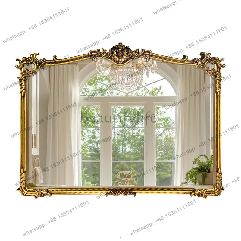 French retro special-shaped bathroom mirror carved court decorative mirror
