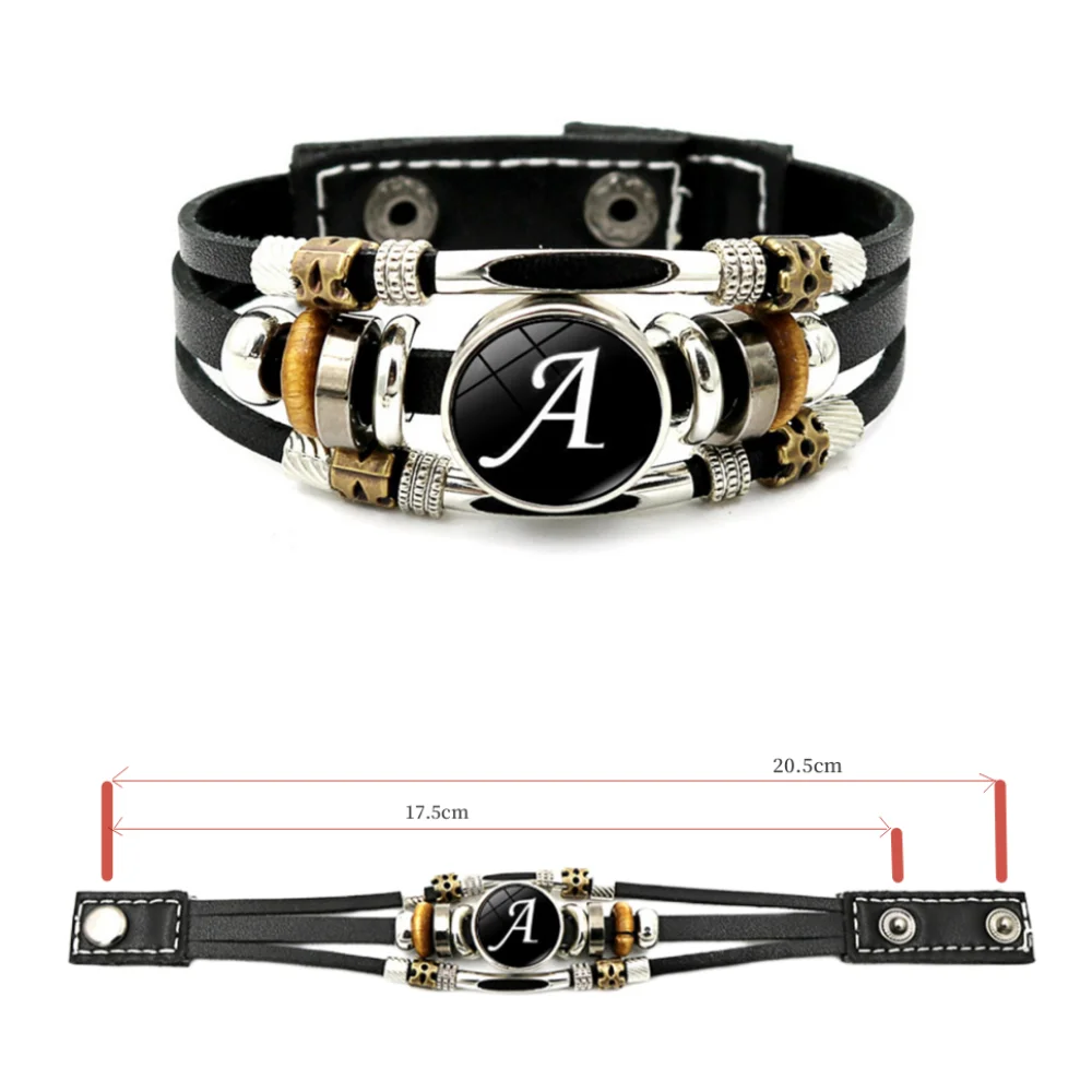 Retro A-Z Initial Alphabet Bracelet Adjustable Leather Double Side Hand Made Rope Bangles for Men Boy Gifts Jewelry