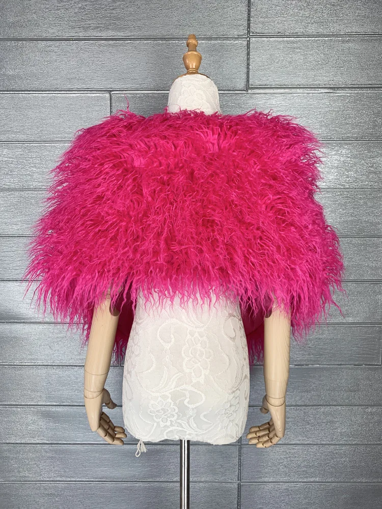 Beach wool long hair bridal fur cape nightclub imitation fur bridesmaid cape furry dress vest