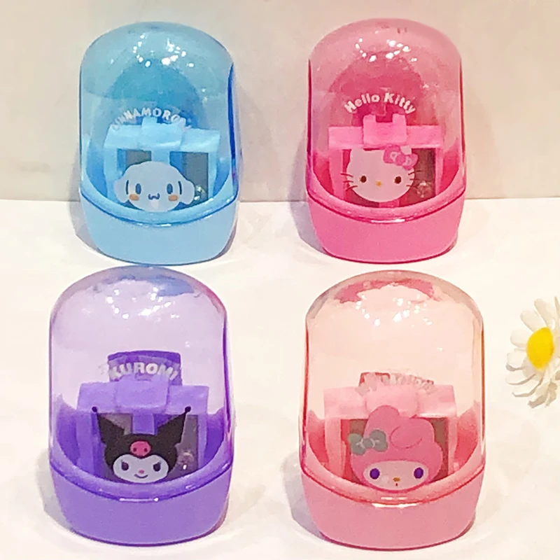 Kawaii Sanrio temperówki Hello Kitty Kuromi Cinnamoroll studenci podwójny otwór temperówka artykuły papiernicze artykuły szkolne