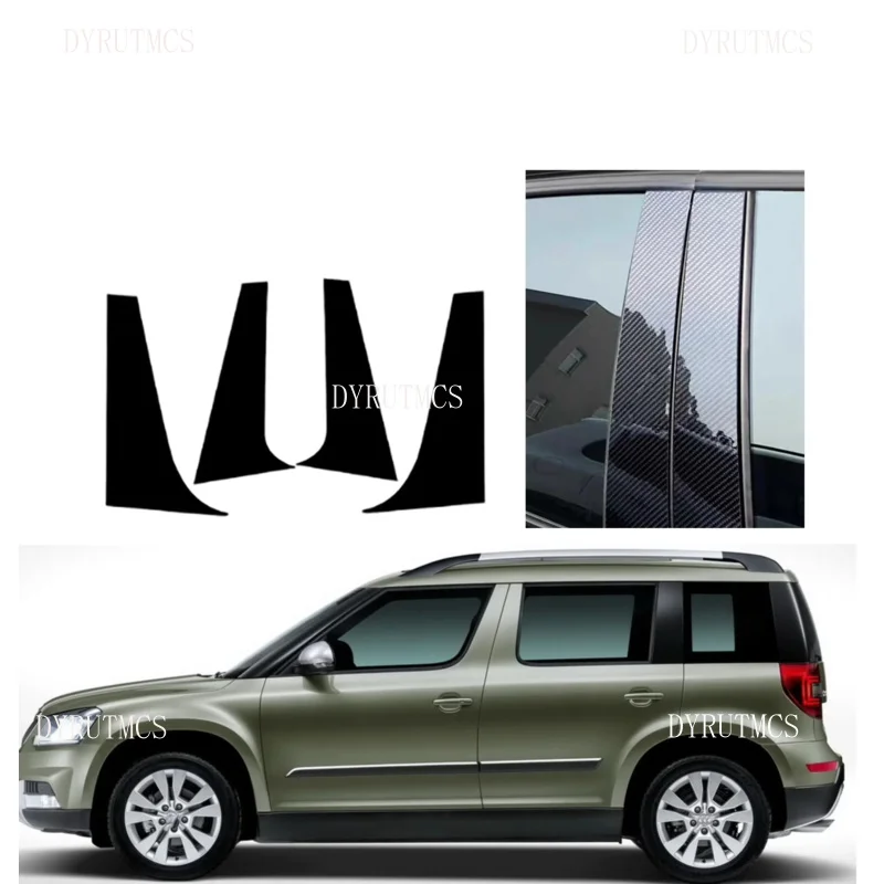 

4 шт. глянцевая черная, серебристая карбоновая стойка, подходит для Skoda Yeti 2010 2011 2012 2013-2017, дверная оконная колонна, BC, накладка, наклейка, крышка