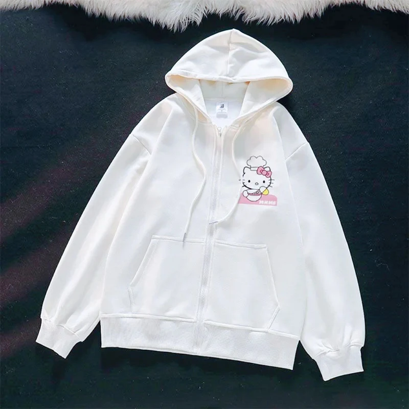 Sanrio anime bonito impresso hoodies feminino dos desenhos animados olá kitty y2k estudantes coreanos solto moletom moda doce cardigan roupas