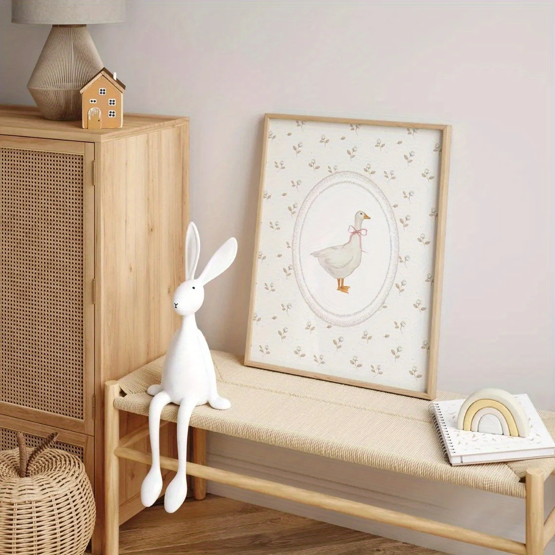 2-Piece Animal Poster Goose Theme Children's Room Wall Decor Set Retro Girl's Room Decoration Frameless Poster - Frameless