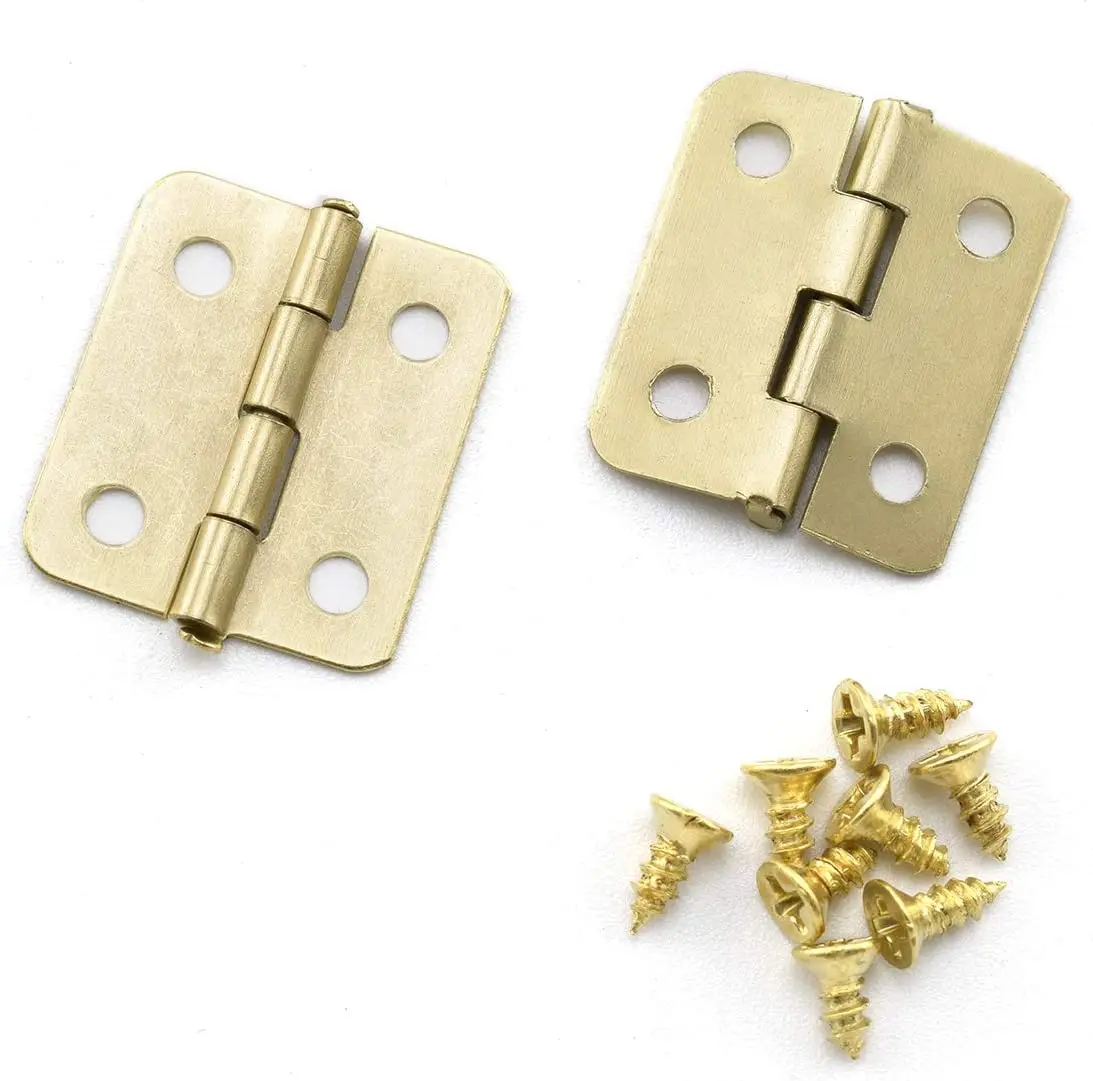 10Pcs Mini Cabinet Drawer Butt Hinges Connectors with Screws Solid Brass Hinges Cabinet Drawer For Jewelry Chest Wooden Box