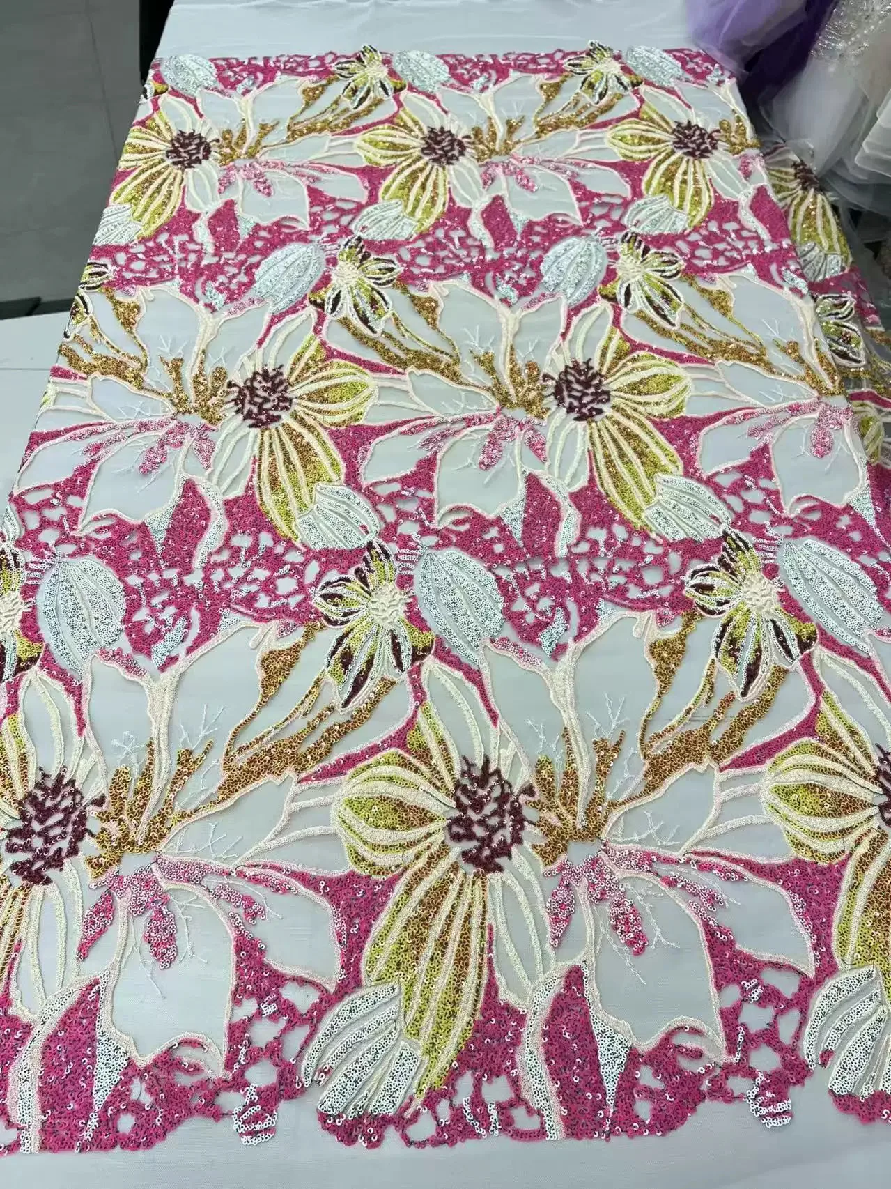 5yard Wedding dresses evening dress fabric new mesh tissu Tube embroidery sequin flat embroidery fabrics for clothing