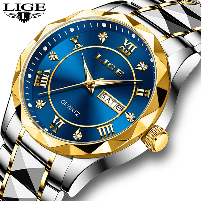 

LIGE Top Brand Luxury Business Man Quartz Wristwatches Stainless Steel Date Week Mens Watches Luminous Waterproof Male Watch