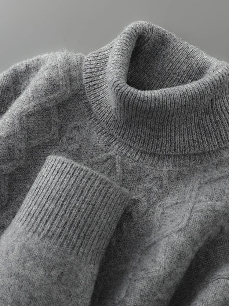 

Thiened Double Woolen Knitted Sweater Men's Casual Loose Fit High Collar Pullover Warm Busin Casual Sle Winter Faion