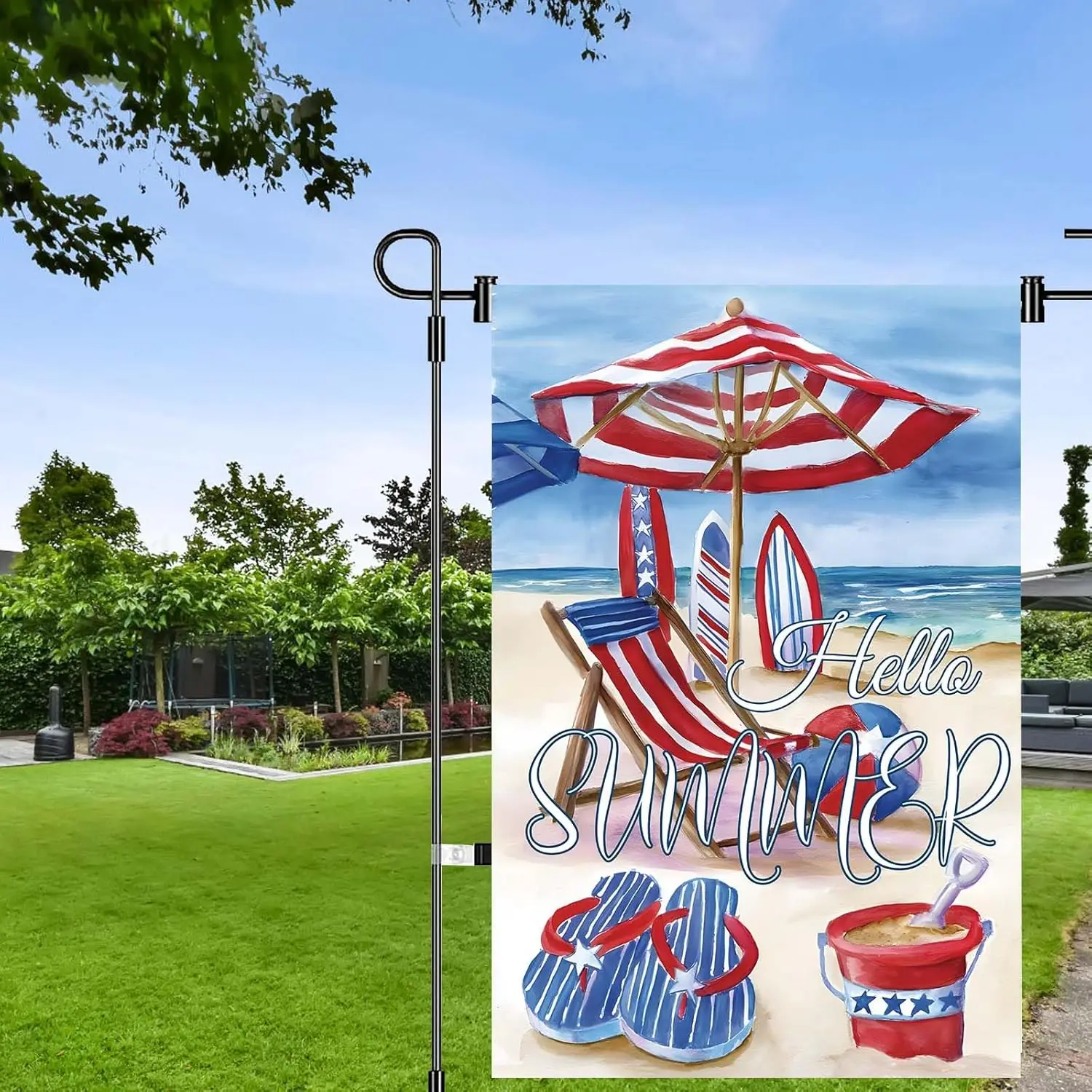 Summer Season Beach Sea Pool Sunshine Cool Double sided Fun Garden Flags 12x18Inch Festival Happy Decoration Indoor and Outd EEZ