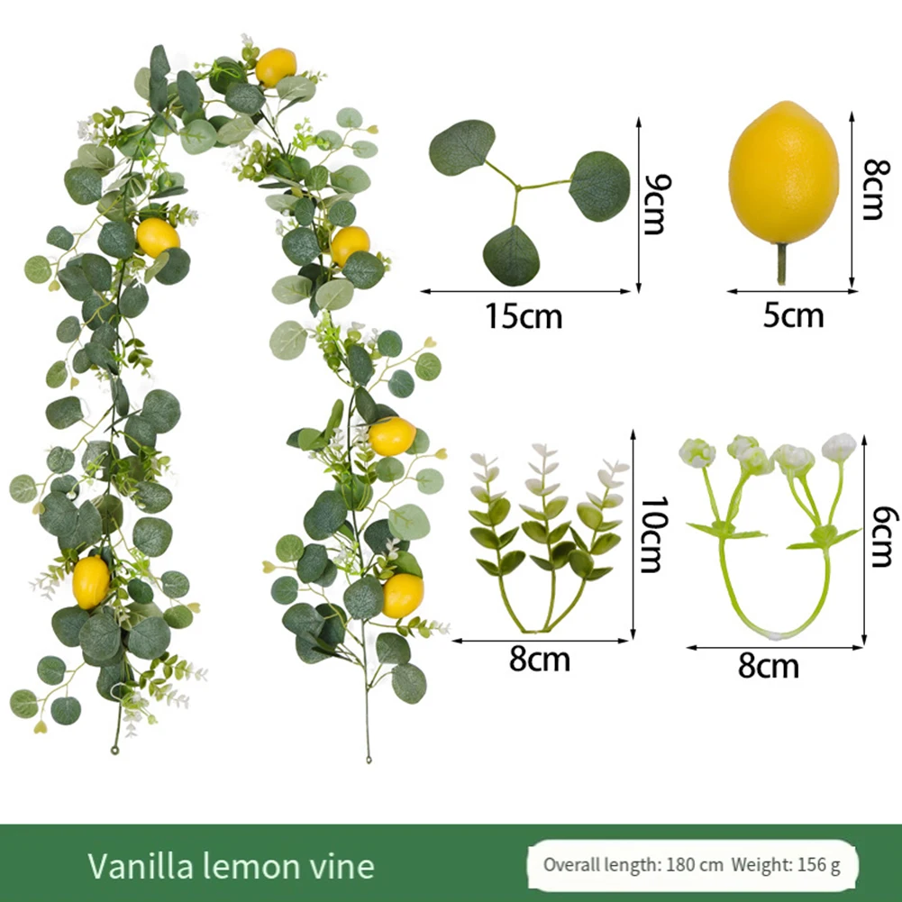 

Искусственная лимонная гирлянда из эвкалипта длиной 180 см с реалистичными листьями плюща и плодами для свадеб, домашнего декора и праздничных мероприятий