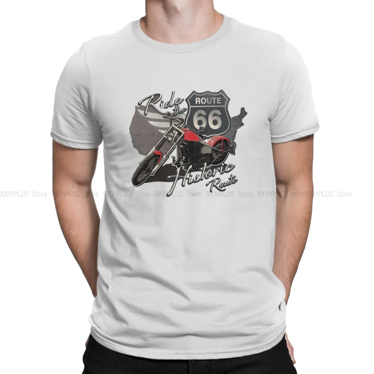 Route 66 Men's TShirt Motorcycle Ride Historic Distinctive Polyester T Shirt Graphic Sweatshirts New Trend