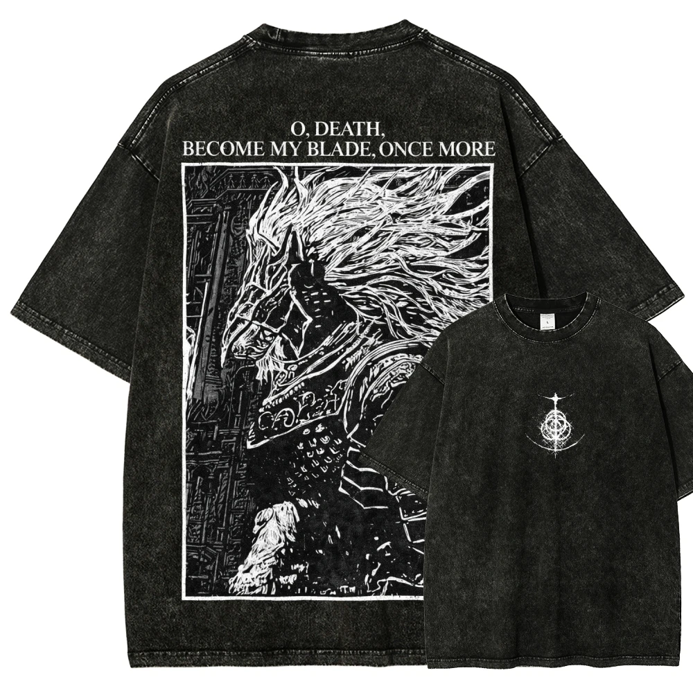 Dark Souls Action Role-playing Game Print T-shirt Men Women Retro Washed O-neck Cotton Streetwear Peripherals Summer New Tee