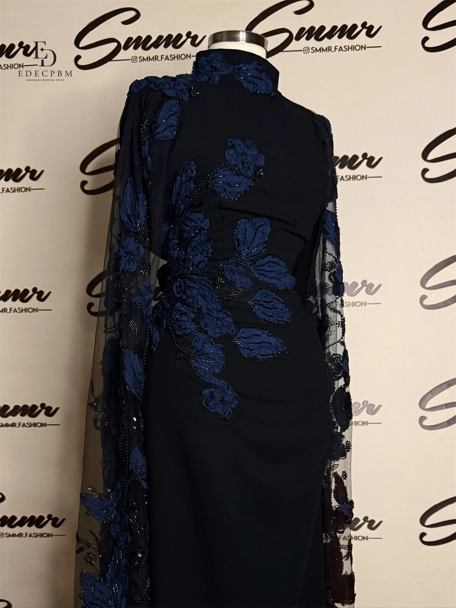 EDECPBM 파티용 블랙 웨딩 드레스, 이브닝 드레스, 프롬 드레스, 맞춤형 인어형 3D 꽃 장식 드레스