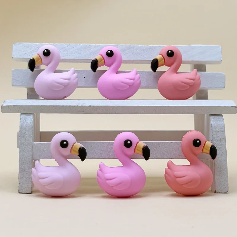 10PCS 3D Flamingo Silicone Beads Mini Pink Beads DIY Jewelry Making Charms for Bracelet Necklace Keychain Decor Pacifiers