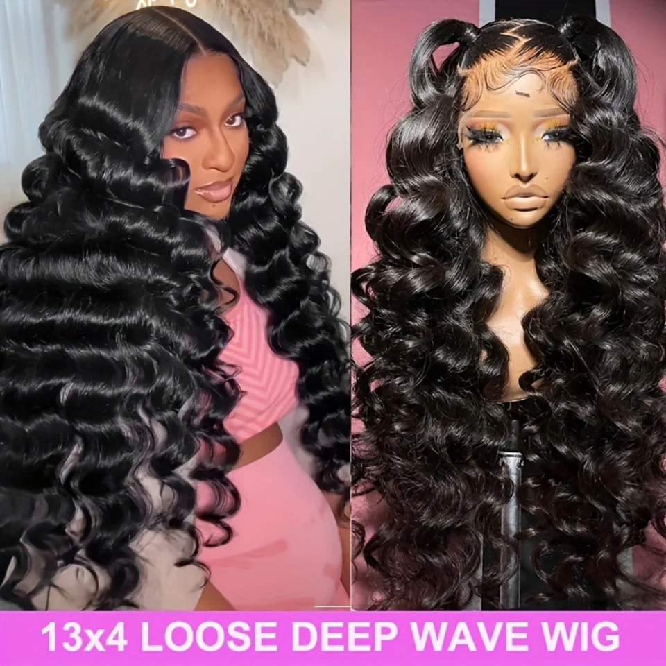 HD 13x6 Loose Nature Wave Lace Front Human Hair Wigs 220% Transparent 30 40 Inch 13x4  Loose Deep  Wave Lace Frontal Wig