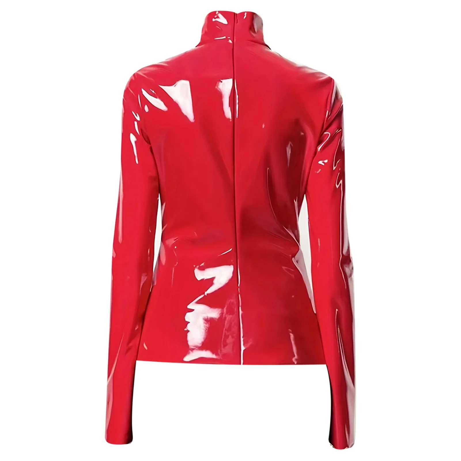 Women Glossy PU Leather Shirts Raves Party Top Turtleneck Long Sleeve Back Zipper T-shirt Catsuit Top for Club Music Festival - view 3