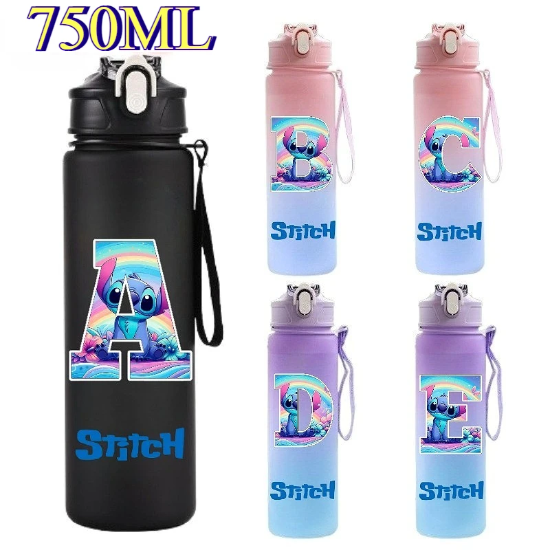 750ML 레터 A-Z 릴로 스티치 빨대 물병 피트니스 드링크 보틀 휴대용 로프 여행 티컵 여행용 사무실 주전자