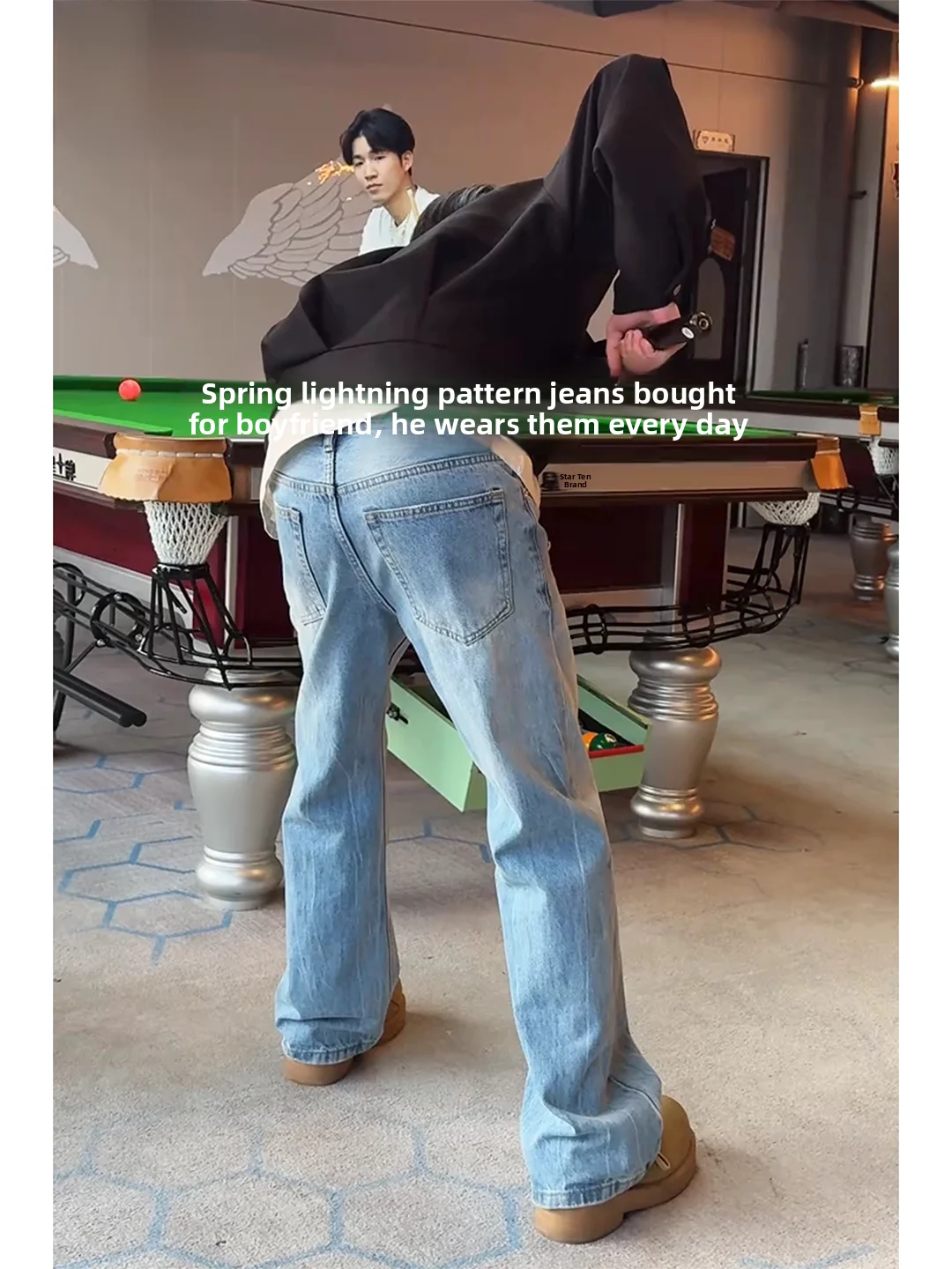 

Light Blue Faded Straight Leg Men's Jeans Spring Faionable Slimming Flared Pants Cleanfit High Waist Zipper Closure Loose Fit