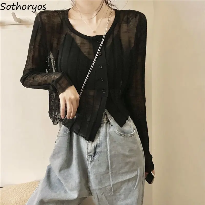 Cardigan Women Solid Sheer Cozy Sexy Charming Korean Style Popular Leisure Fashion New Ladies Spring Classics Delicate All-match