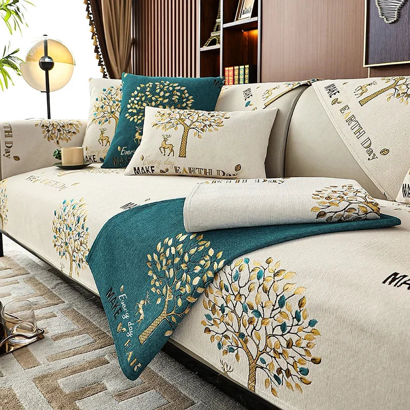 

Pastoral Print Chenille Sofa Towel Four Seasons Universal Anti-slip Sofas Cushion for Living Room Armchair Couch Backrest Covers