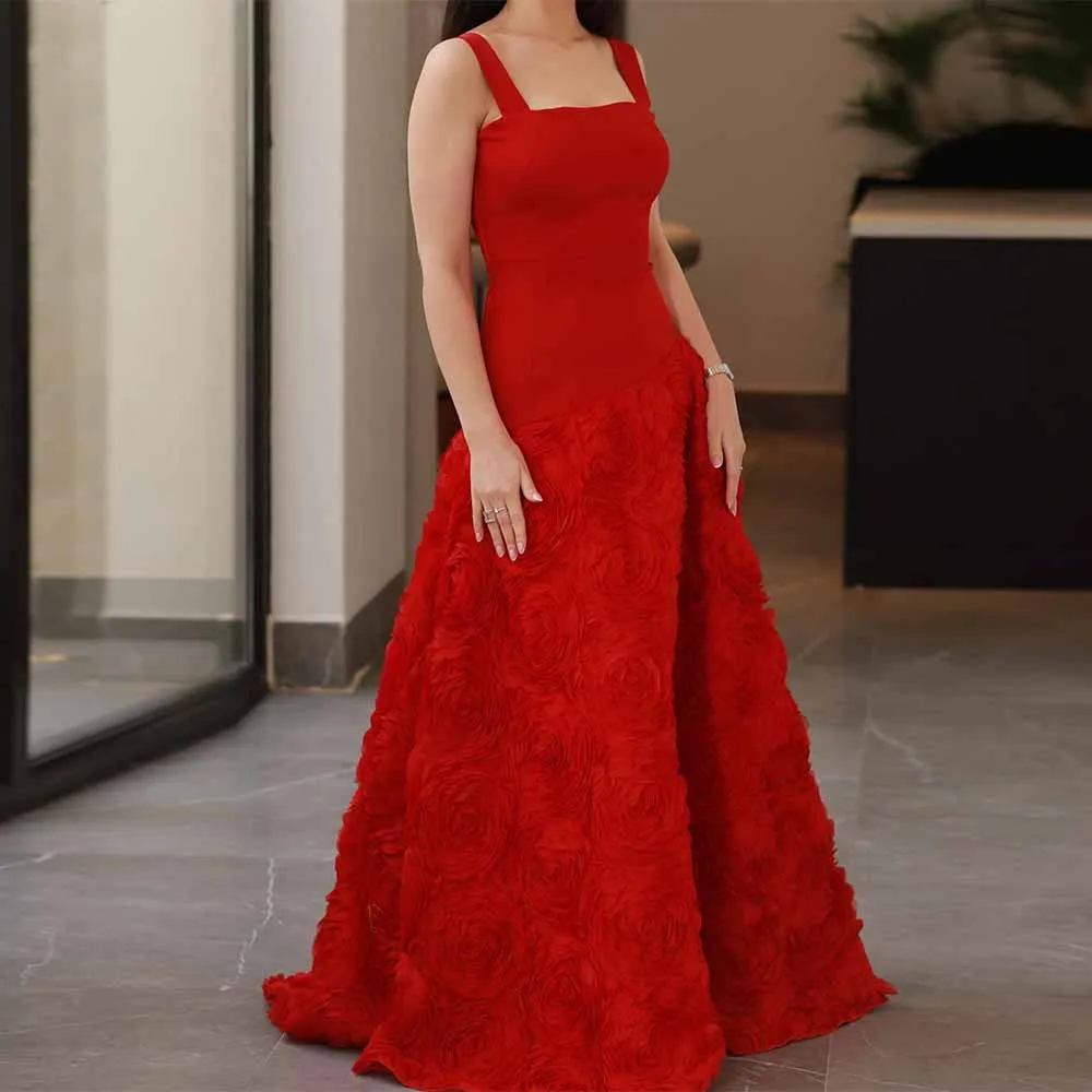 

Индивидуальные вечерние платья из джерси А-силуэта, красное платье на День святого Валентина с квадратным вырезом и 3D цветами, нарядные платья для особых случаев для женщин