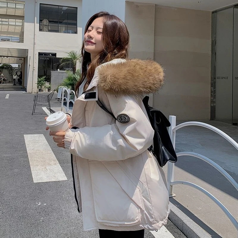 2025年 レディース ファーカラー付き 冬用ミリタリージャケット 厚手ダウンコットンコート 暖かいパッド入りアウターウェア