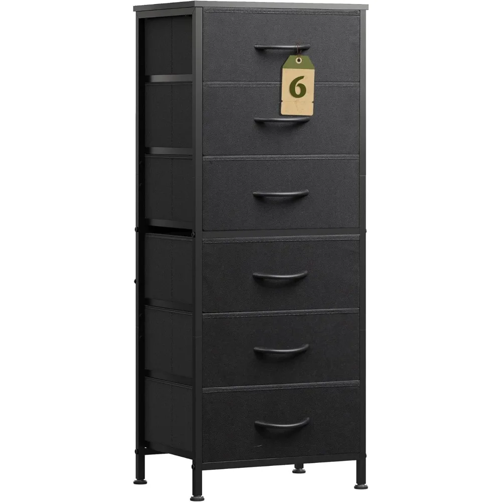 

Elegant Black Tall Dresser with 6 Drawers for Bedroom, Fabric Storage Unit for Living Spaces and Nightstands